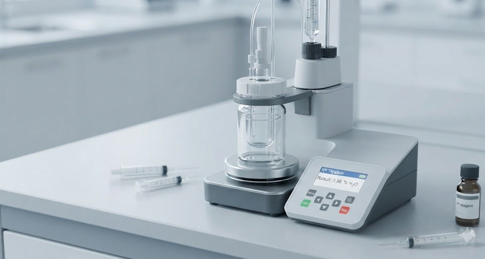 Karl Fischer titrator with moisture result on the instrument display